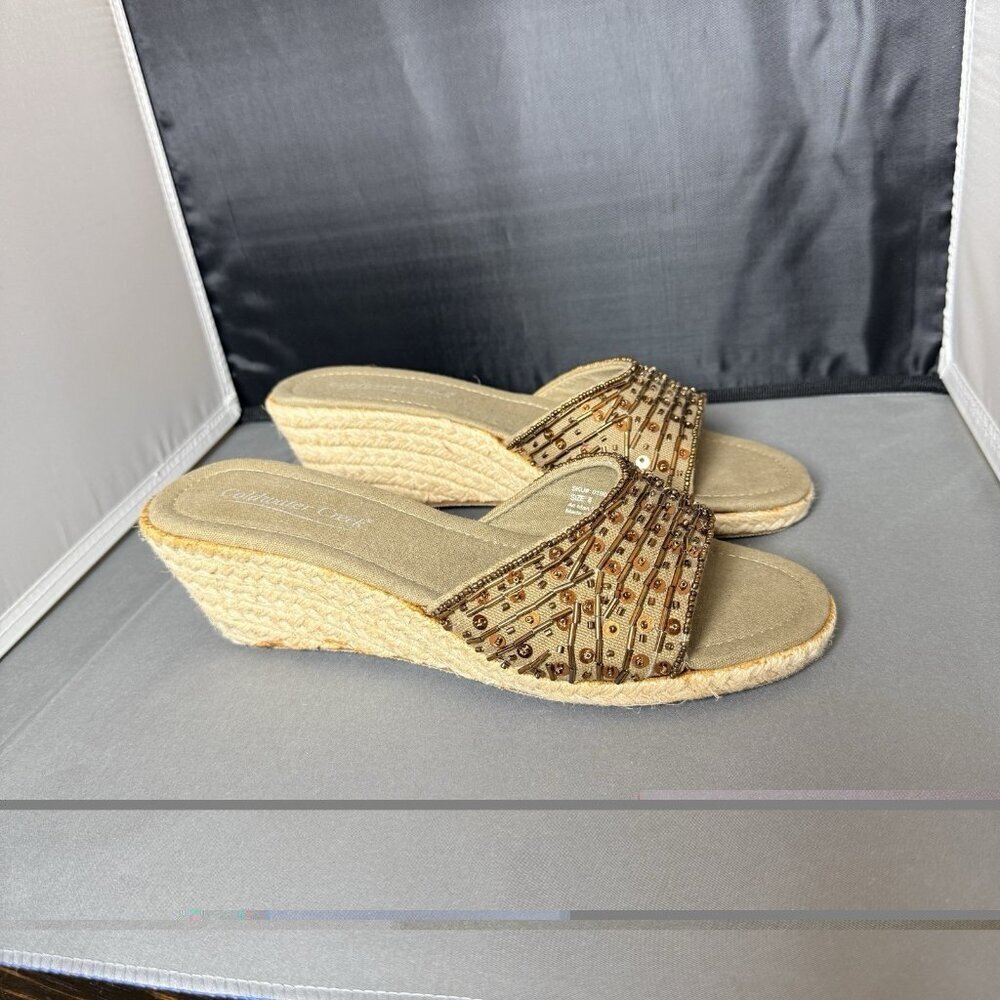 Coldwater Creek Women’s Beaded Espadrille Wedge Slide Sandals Sequin Size 8